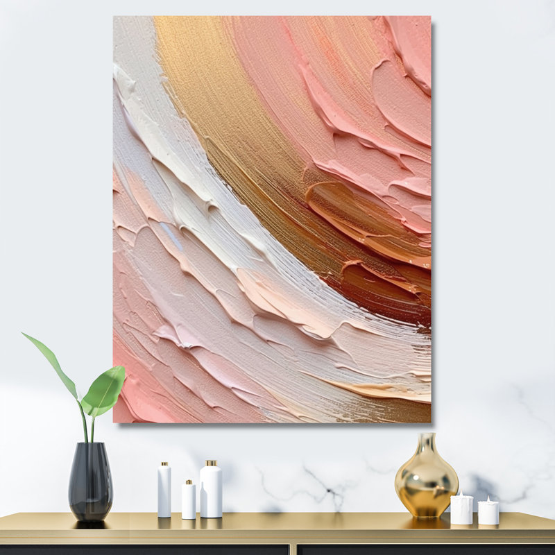 «Peach and Gold Spiral Radiance - Abstract Spirals», art mural, H 32 po x l 24 po x P 1 po, Toile tendue