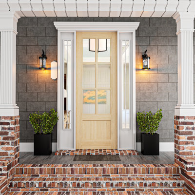 80 Inch Pine Wood Front Door Slab with 6 Lite Clear Double Glazed Glass Slab Only