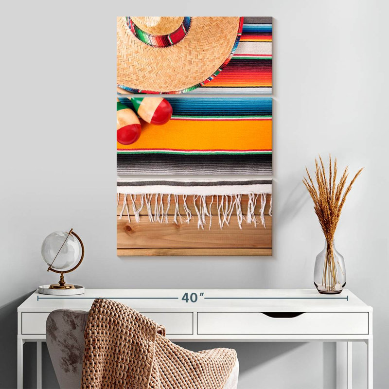 Abarca Sombrero Serape et Maracas, H 32 po x l 20 po