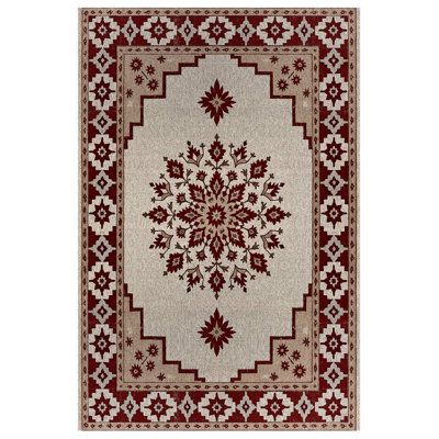 Nancy Collection Digital Print Cotton-Polyester Burgundy Beige Moroccan Rug