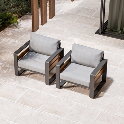 Aluminum Outdoor Patio Furniture - 2 Pcs Armchair, All-Weather Metal Modern Outside Furniture With Washable Thick Cushion For Garden/Backyard/Porch, Grey