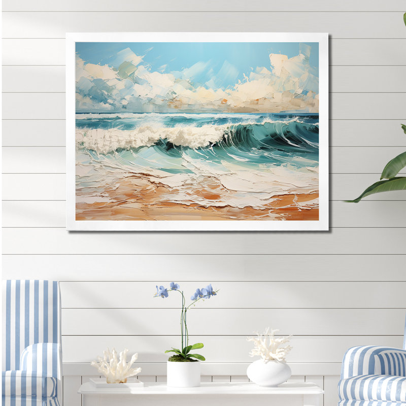 Teal Waves Fight I - impression, H 34 po x l 44 po x P 1,5 po, Cadre simple blanc