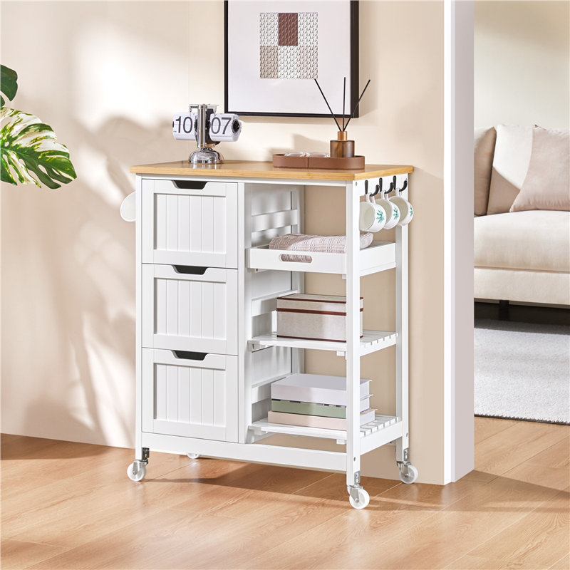 Solid Wood Top Kitchen Island, White