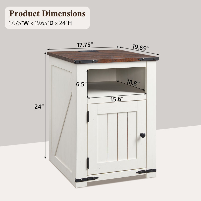 Xailey End Table and Built-In Outlets, White
