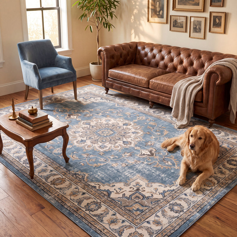 Tapis Mellite style vintage bleu ivoire or gris beige antidérapant à poils courts pour l'intérieur et l'extérieur, adapté aux animaux domestiques, idéal pour le salon, la chambre, la salle à manger, l'entrée, le couloir, le bureau, motif abstrait taupe vieilli, pour cuisine, idéal pour les zones de passage intensif, facile à nettoyer, imprimé, ultra doux, bord ourlé et lavable.
