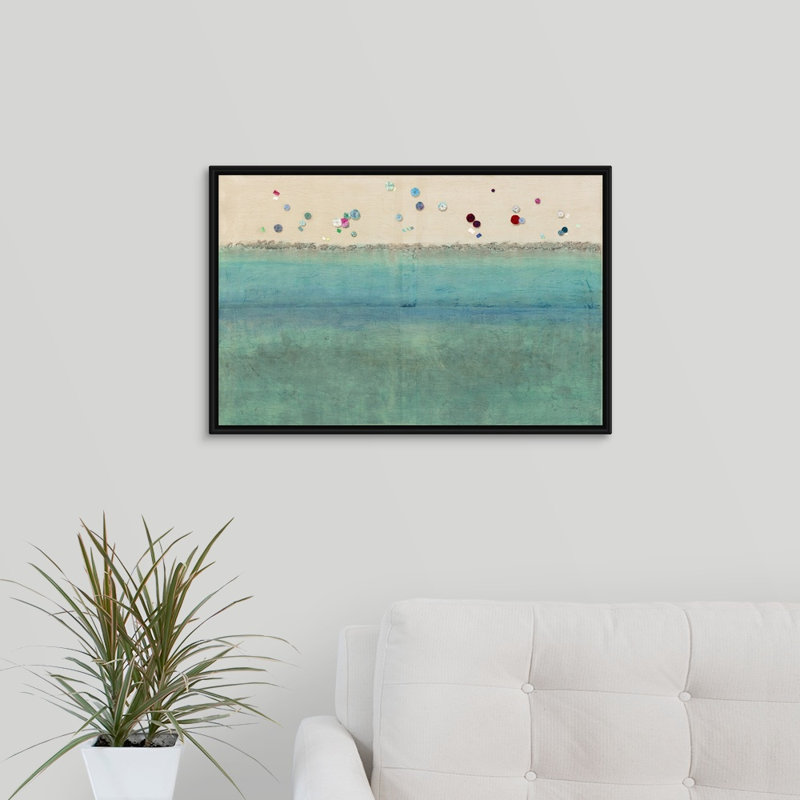 « soleil brun clair », peinture sur toile, H 33,7 po x l 49,7 po x P 1,75 po, Cadre flottant noir