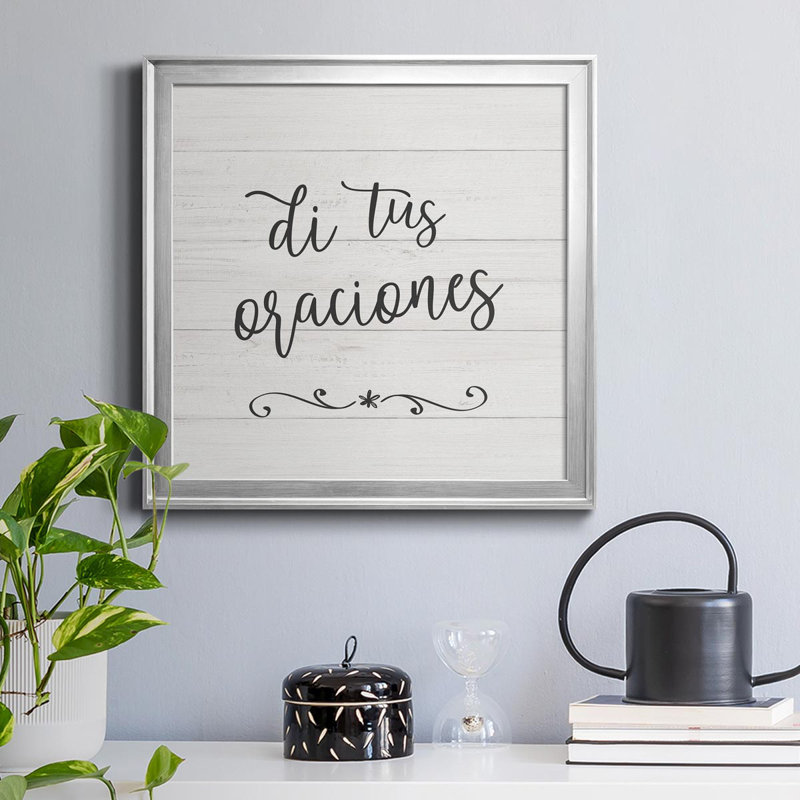 Oraciones - Art textuel sur toile, H 17,5 po x l 17,5 po x P 1,5 po, Argent