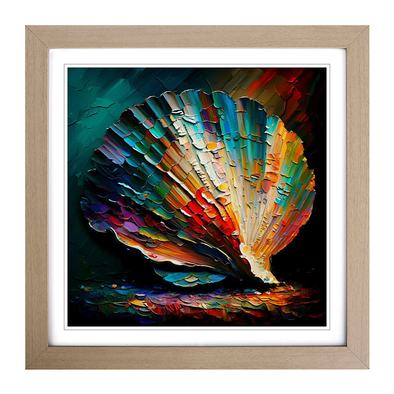 Seashell Palette Knife Painting - Framed Print, Oak