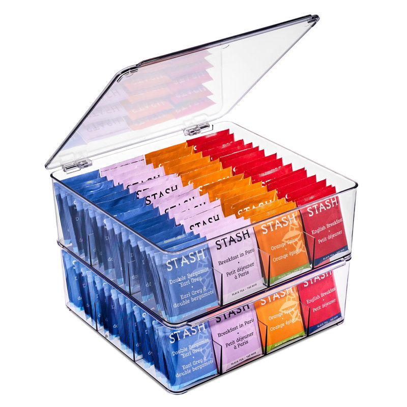 Organisateur de sachets de thé Sorbus, ensemble de 2 - Organisateur de sachets de thé empilable avec 12 compartiments et couvercle à charnières