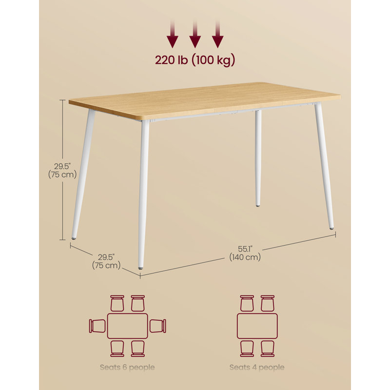 Metal Base Dining Table, Cloud White, Golden Oak