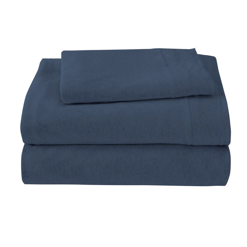 Brooklyn Flat Jersey Knit Sheet Set, Twin Sheet Set with 1 Pillowcase, Dark Blue