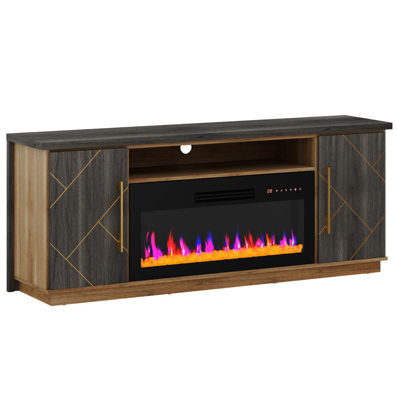 Meuble télé 68 "avec foyer électrique, centre de divertissement de couleur mixte avec tablettes réglables et foyer, noir espresso