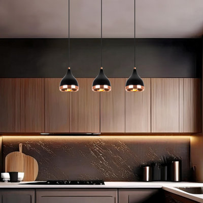 Lustre moderne avec câble réglable, finition noire et cuivre, 25,6 x 5,5 x 12,2 à 43,7 pouces | Corps en métal, 3 x douilles E27 (40 W maximum) | Design scandinave élégant pour le salon, la salle à manger et le vestibule | Homologué IP20, éclairage élégant et fonctionnel