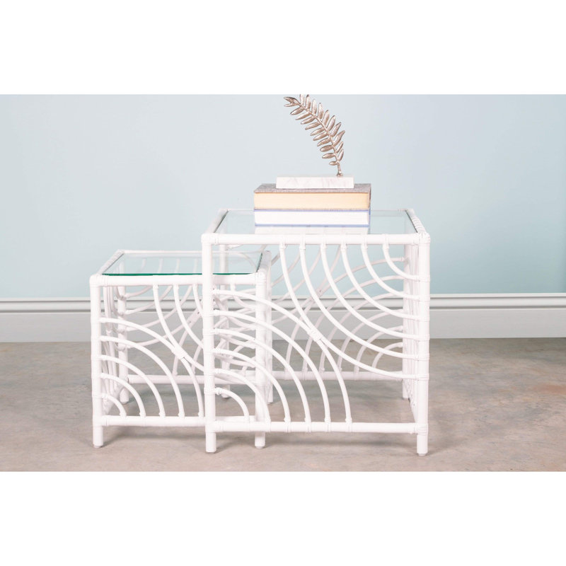 Swirl Glass Nesting End Table, White