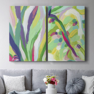 Toile tendue brillante avec abstraction tropicale V-Premium - prête à être accrochée