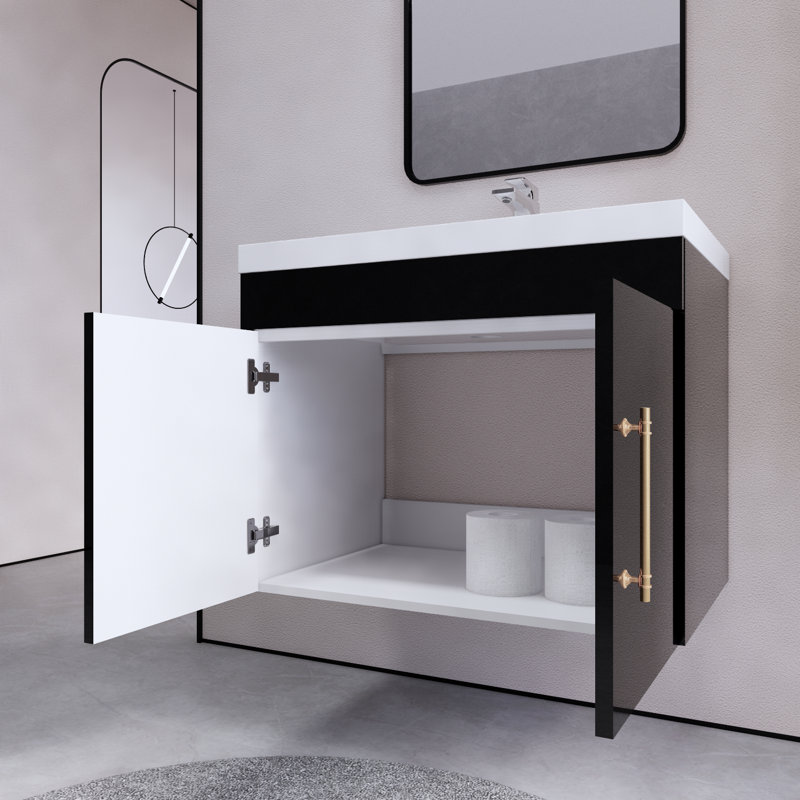 Ensemble de meuble-lavabo mural simple 30 po Foushee, Noir lustré, 30"