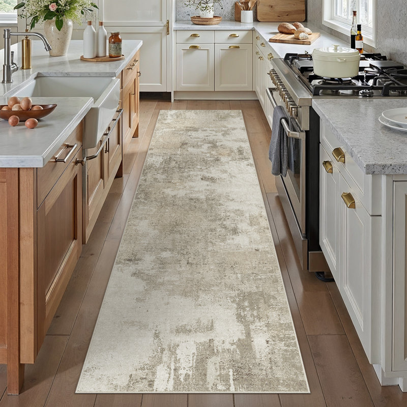 Modern Abstract Machine Washable Area Rug With Non-Slip Rubber Backing, Runner 2' x 6'