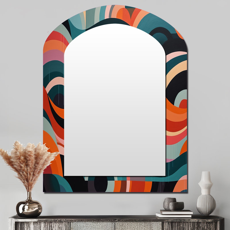 «Abstracted Forms In Balance III», miroir décoratif moderne de style Mid-Century asymétrique, 43 po x 33 po