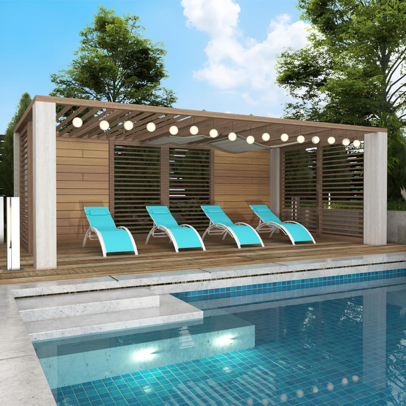 70 inch Blue Outdoor Chaise Lounge Chairs Set of 2 with 3-Position Backrest Aluminum Pool Chaise Lounges for Pool Garden Beach and Backyard - All-Weather Design