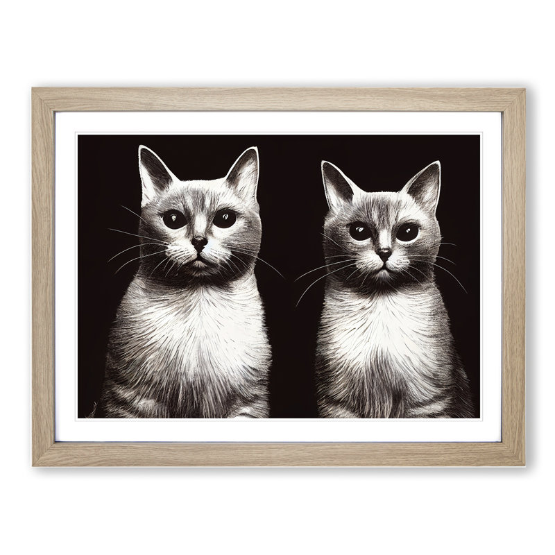 Two Cats Vol.2 - Framed Print, 46cm H x 64cm W x 2cm D, Oak Framed
