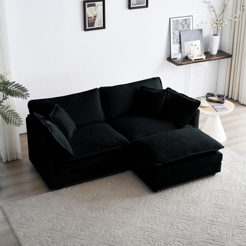 Canapé modulaire en chenille avec table d'appoint, Noir