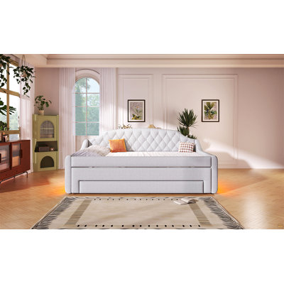 Full XL Size Upholstery Daybed and Side Storage Pocket,Gray