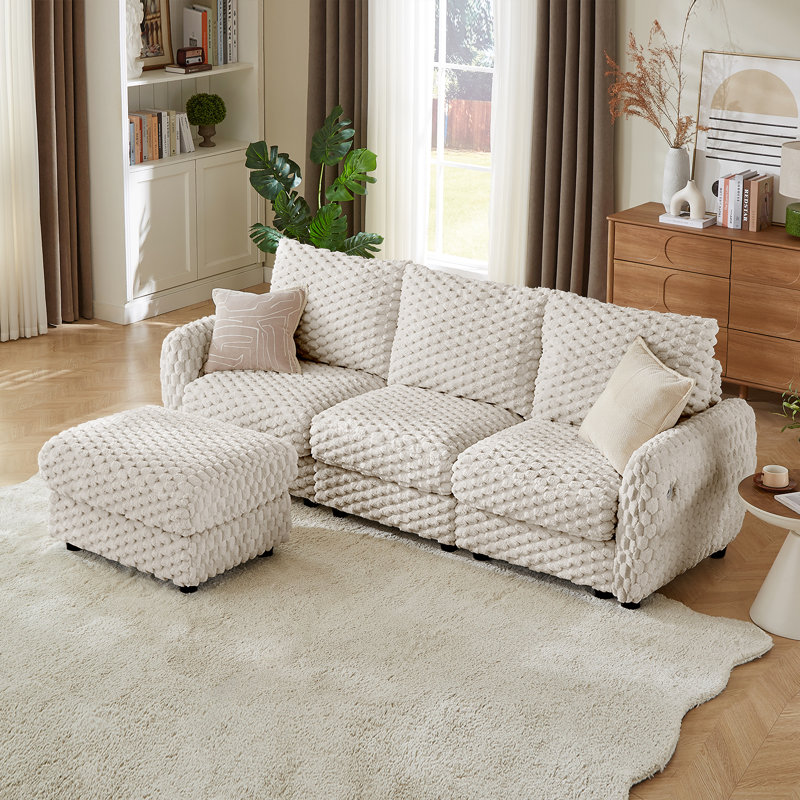 Canapé modulaire amélioré avec rangement, capacité de charge, convertible et assemblage facile - 3 sièges et 1 repose-pieds - gris clair