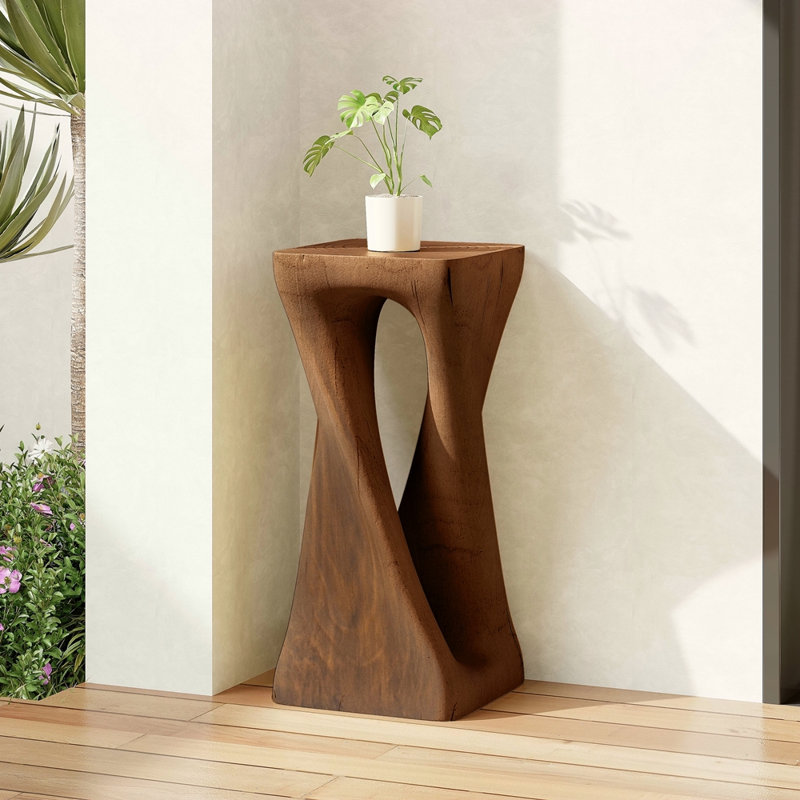 Table d'appoint d'extérieur, table de bout en forme de torsion, table d'appoint décorative, table de tabouret de jardin pour terrasse de balcon, côté piscine, béton léger, texture semblable au bois