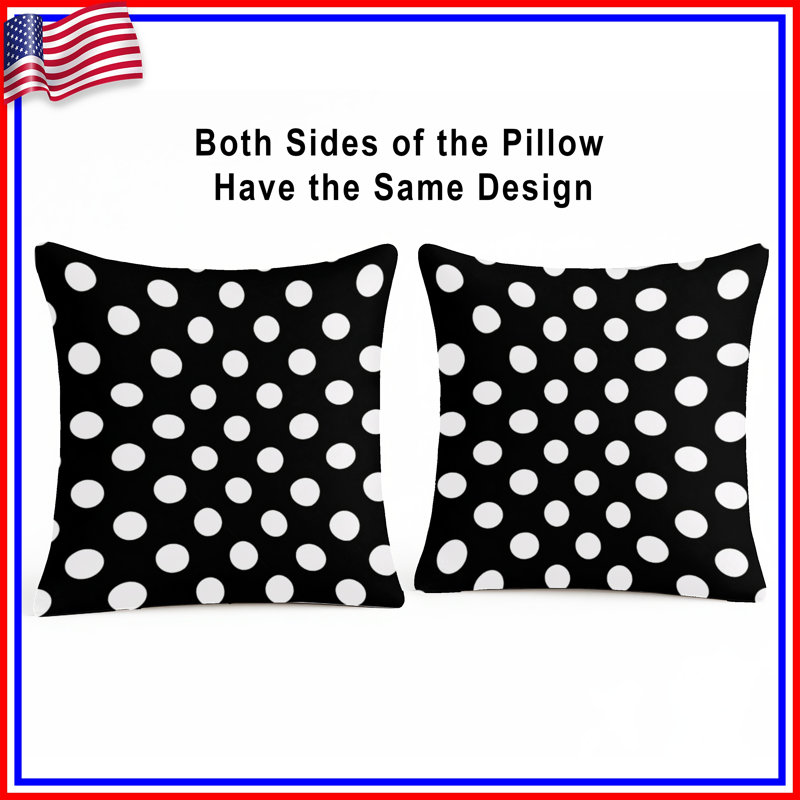 Coussins décoratifs noirs et blancs à pois, 16 x 16 pouces