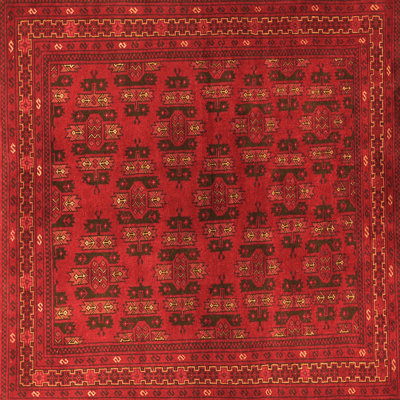 Tapis carré rouge / noir à motif géométrique fabriqué à la machine Fahlbusch 8 pi x 8 pi