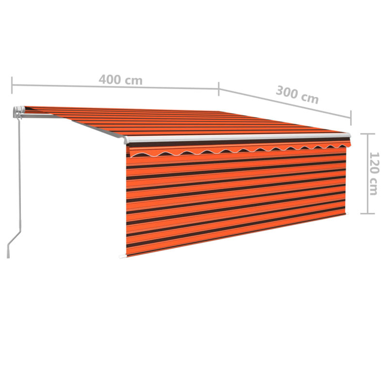 Dakota Fields Fabric Cover Retractable Patio Awning, Striped, 120cm H x 400cm W x 300cm D, Orange/Brown
