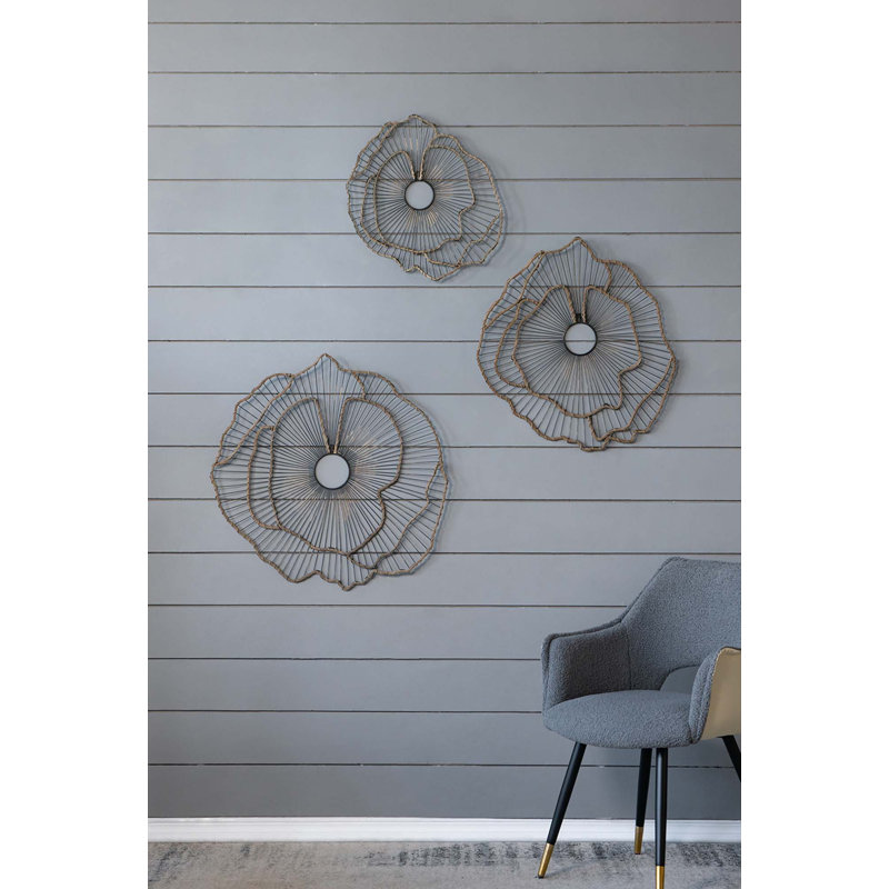 Ensemble de 3 décorations murales fleurs en métal