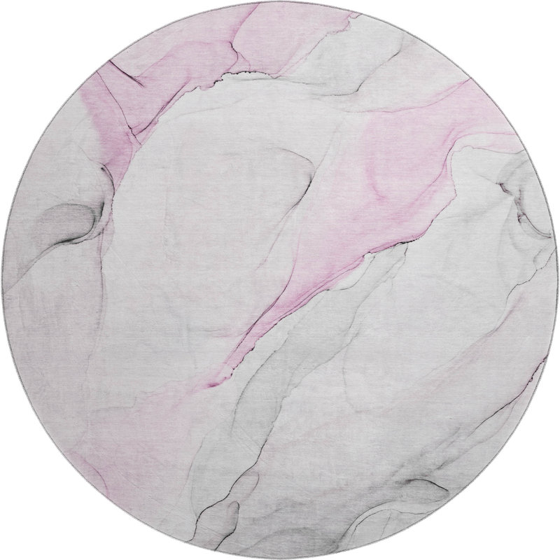 Premium Machine Washable Cerrito AMF515 Pink Rug, Round 8'
