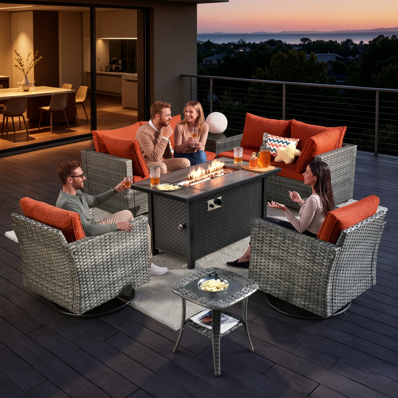 Hop - Person Patio Conversation Set with Cushions, Red, 2