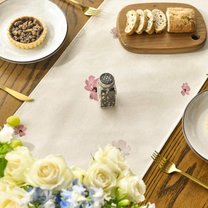 Chemin de table coquelicot floral, 60" Rectangle, Beige