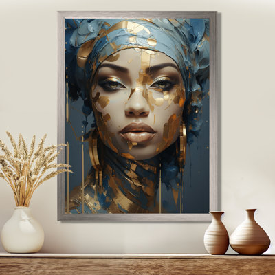 Blue And Gold African Woman Portrait - African Art Canvas Art