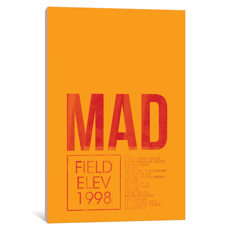 « madrid (adolfo suárez madrid – barajas) », art textuel sur toile air control series, H 26 po x l 18 po x P 1,5 po