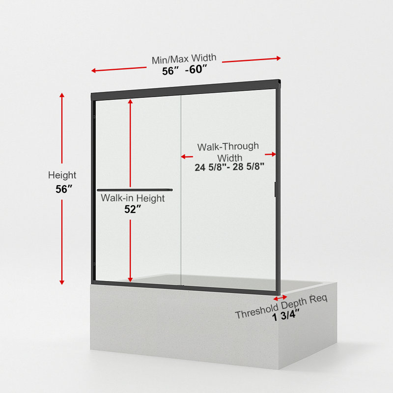 60 po Susurrus X P 56 po Porte de baignoire coulissante H en demi-cadre avec verre transparent en nickel brossé