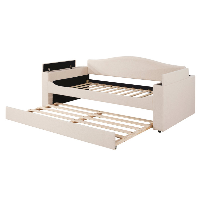 Lit de jour rembourré avec accoudoirs de rangement, couchette et dernier système audio Bluetooth intégré, molleton Teddy