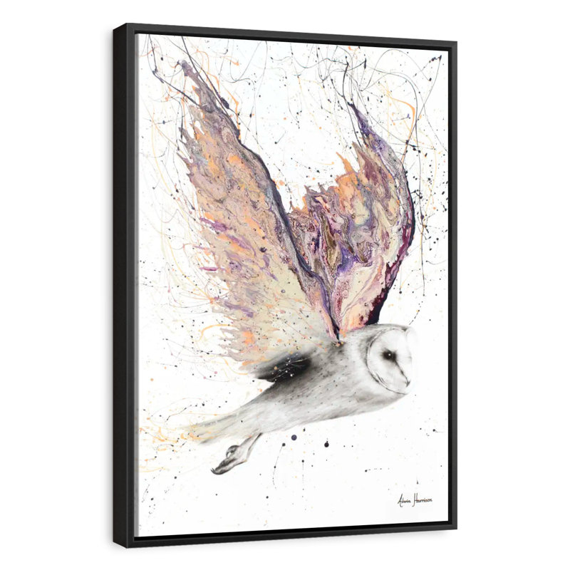 Hibou à cœur, Cadre flottant noir, 27 po x 40 po