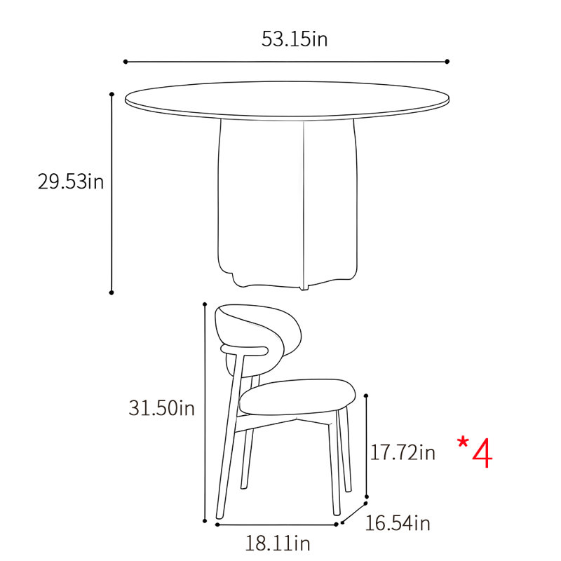 French style round home vintage dining table sets, 29.53"H x 53.15"L x 53.15"W
