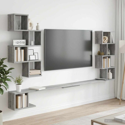  Wall-Mounted TV Shelf with Shelf with Storage Engineered Wood Shelves