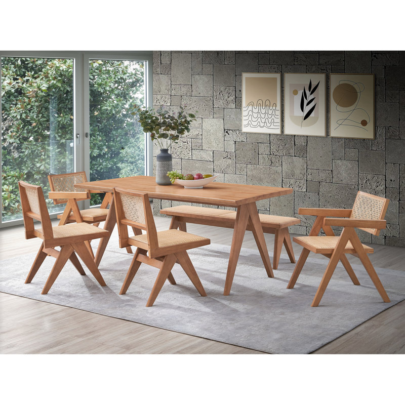 Table de salle à manger en noyer 6 pièces avec finition naturelle