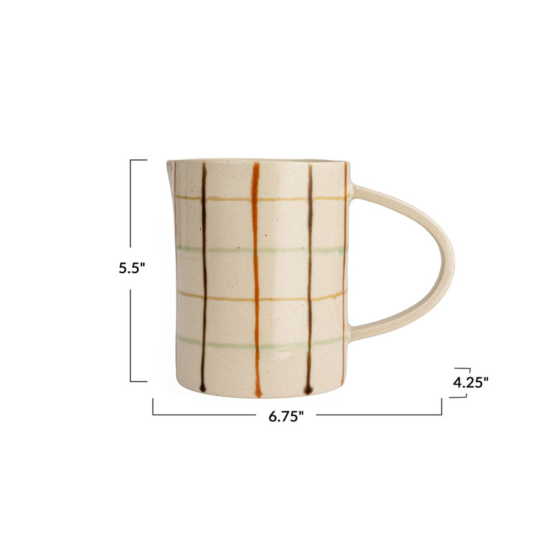 32 Oz. Stoneware Pitcher With Checkered Pattern