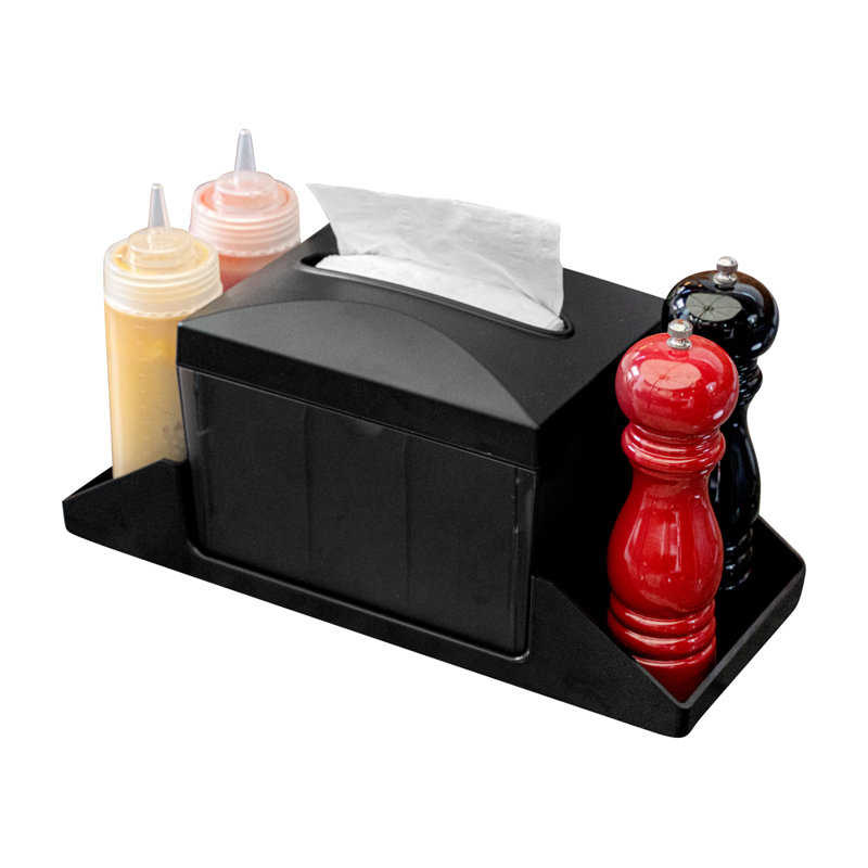Porte-serviettes de restaurant 14,83 x 5,83 x 6,5 pouces, 1 distributeur de serviettes de table rectangulaire - dessus de table, facile d'accès, distributeur de serviettes de table en plastique noir, rechargeable, pour comptoir