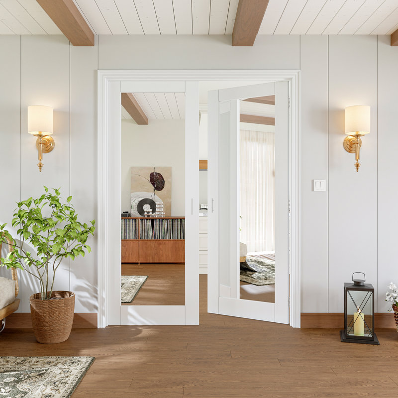 Intérieur 1-Lite miroir avec porte française et noyau blanc avec cadre de porte française (attrape-balle), 36 po x 80 po