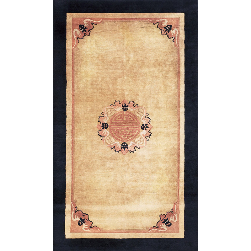 Wool Chinese Small Scatter Size 1920s Knotted Rectangle - Art Deco Antique Rug