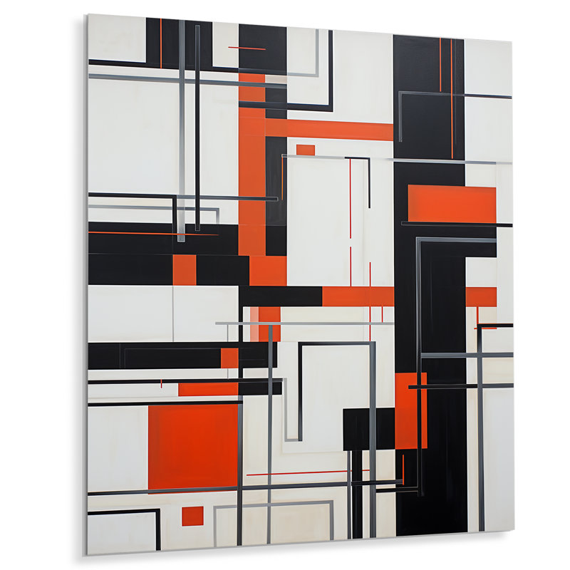 Art moderne mural géométrique modernisé, Pas de métal encadré, H 32 po x l 16 po x P 1 po