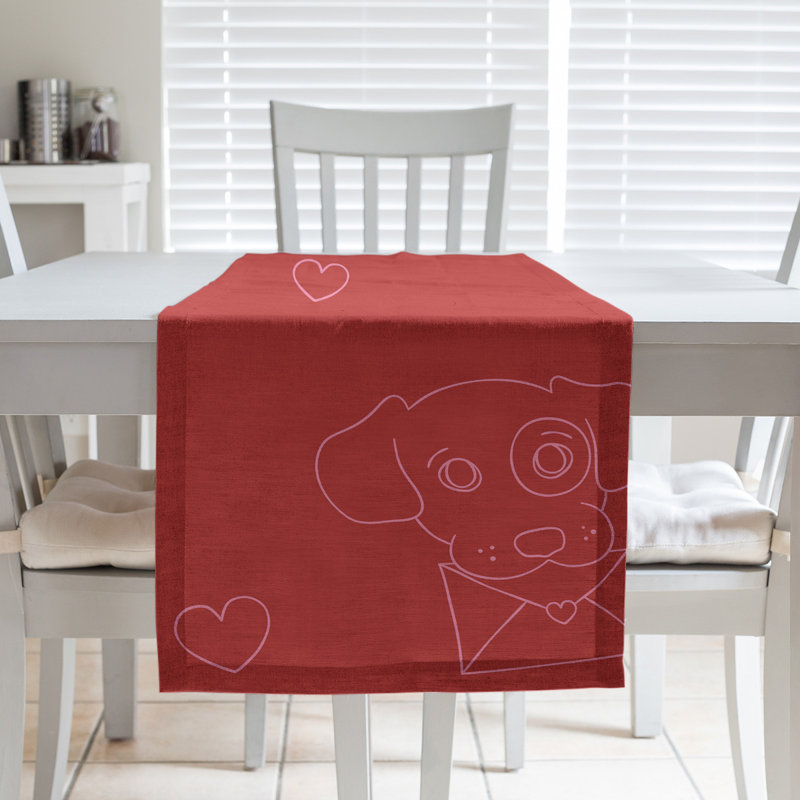 Chemin de table à la fête des chiens saint-valentin hol, L 90 po x l 16 po, Rouge, Polyester