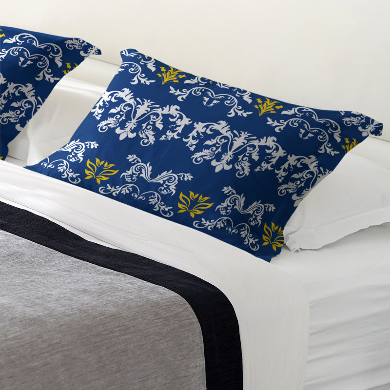 Taie d'oreiller LA, Standard, Bleu / Blanc / Doré, polyester